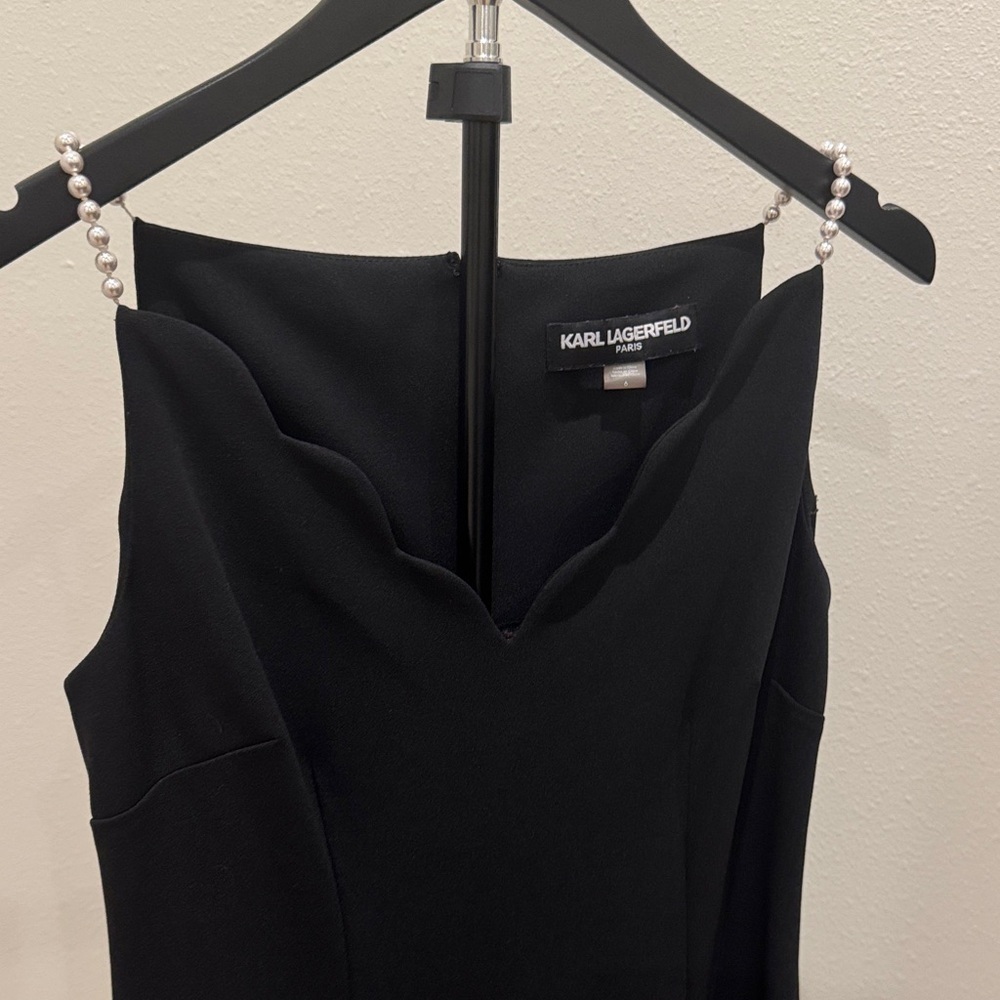 Karl Lagerfeld Black Pearl-Accent Midi Sheath Dress - Picture 4 of 5